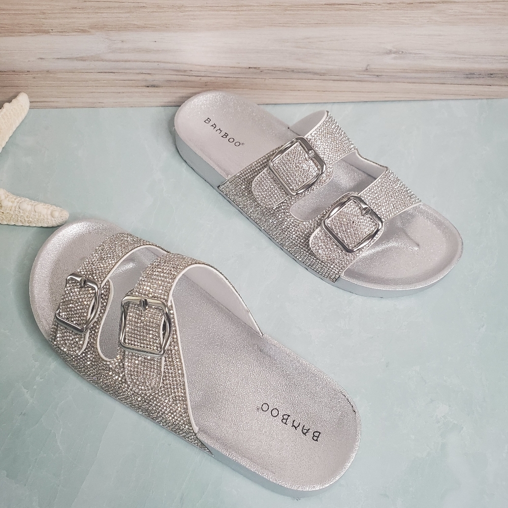 NEW! Silver Sparkle Buckle Slides - Picture 4 of 7